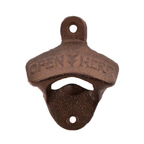 Rustic Farmhouse Open Here Wall-Mounted Bottle Opener - Wrought Iron