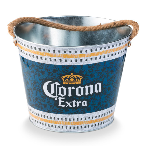 Corona Extra Galvanized Metal Beer Bucket with Rope Handle