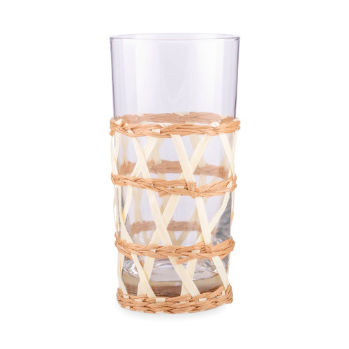 Amanda Lindroth Woven White Island Raffia Wrapped Cooler Glass - 13.75 oz