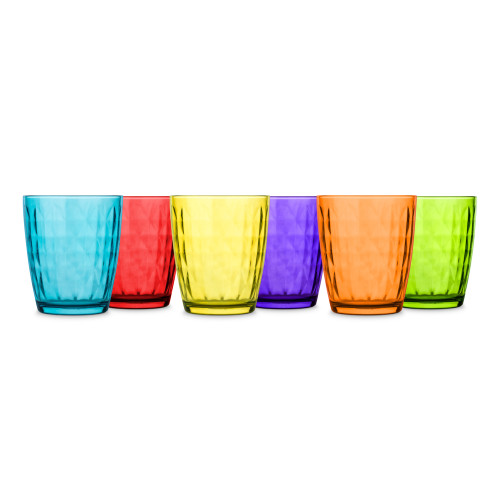 Tognana Multi-Colored Embossed Glass Tumblers - 14 oz - Set of 6