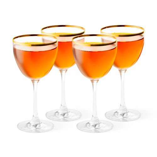 Urban Bar Gold Rim Nick & Nora Crystal Cocktail Glasses - Set of 4 - 5.75 oz